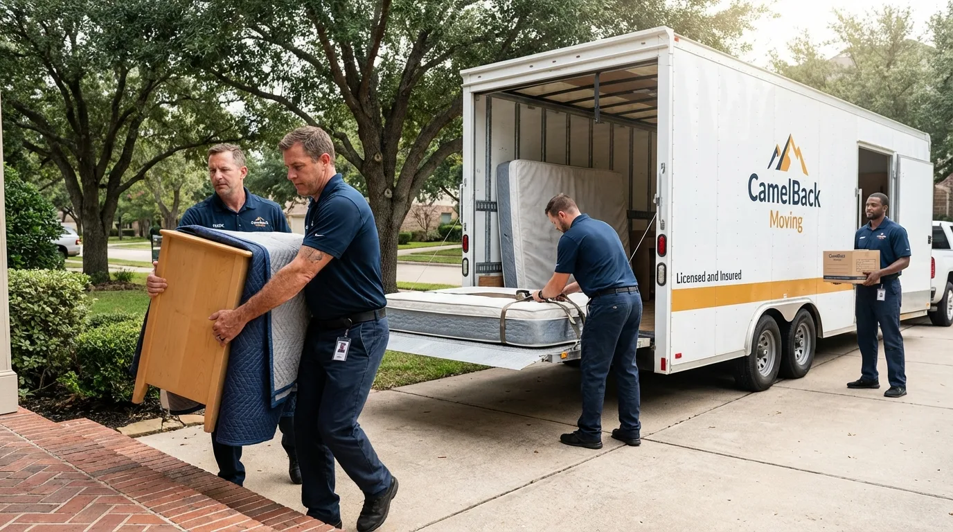 Crew loading residential truck for cross-state move from Emmett, ID